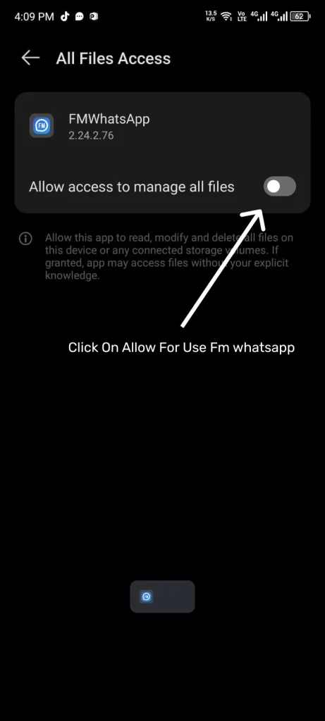 Allow access to fm whatsapp