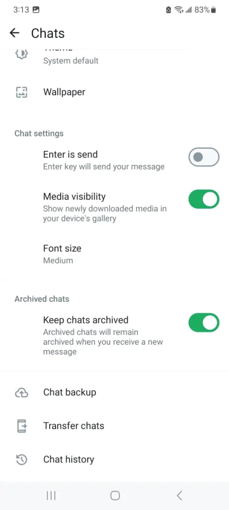 Select chat backup option